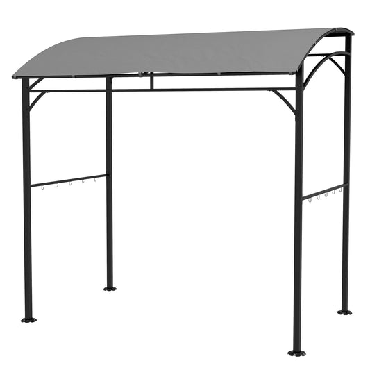 Outsunny 2.2 x 1.5 m Outdoor Cooking Gazebo Tent, with Metal Frame, Curved Canopy and 10 Hooks, Outdoor Sun Shade, Grey