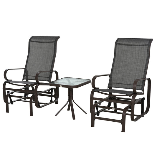 Outsunny 3 piece Outdoor Swing Chair with Tea Table Set, Patio Garden Rocking Furniture