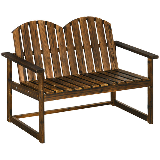 Outsunny Outdoor Wooden Garden Bench, Patio Loveseat Chair with Slatted Backrest and Smooth Armrests for Two People, for Yard Lawn Carbonised Finish