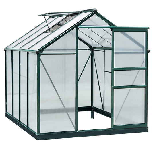 Outsunny Large Walk-In Greenhouse Aluminium Frame Greenhouse Garden Plants Grow Galvanized Base w/ Slide Door, 6 x 8 ft - OutdoorBox