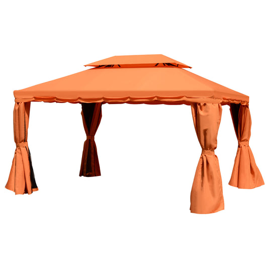 Outsunny 3 x 4 m Aluminium Metal Gazebo Marquee Canopy Pavilion Patio Garden Party Tent Shelter with Nets and Sidewalls - Orange - OutdoorBox