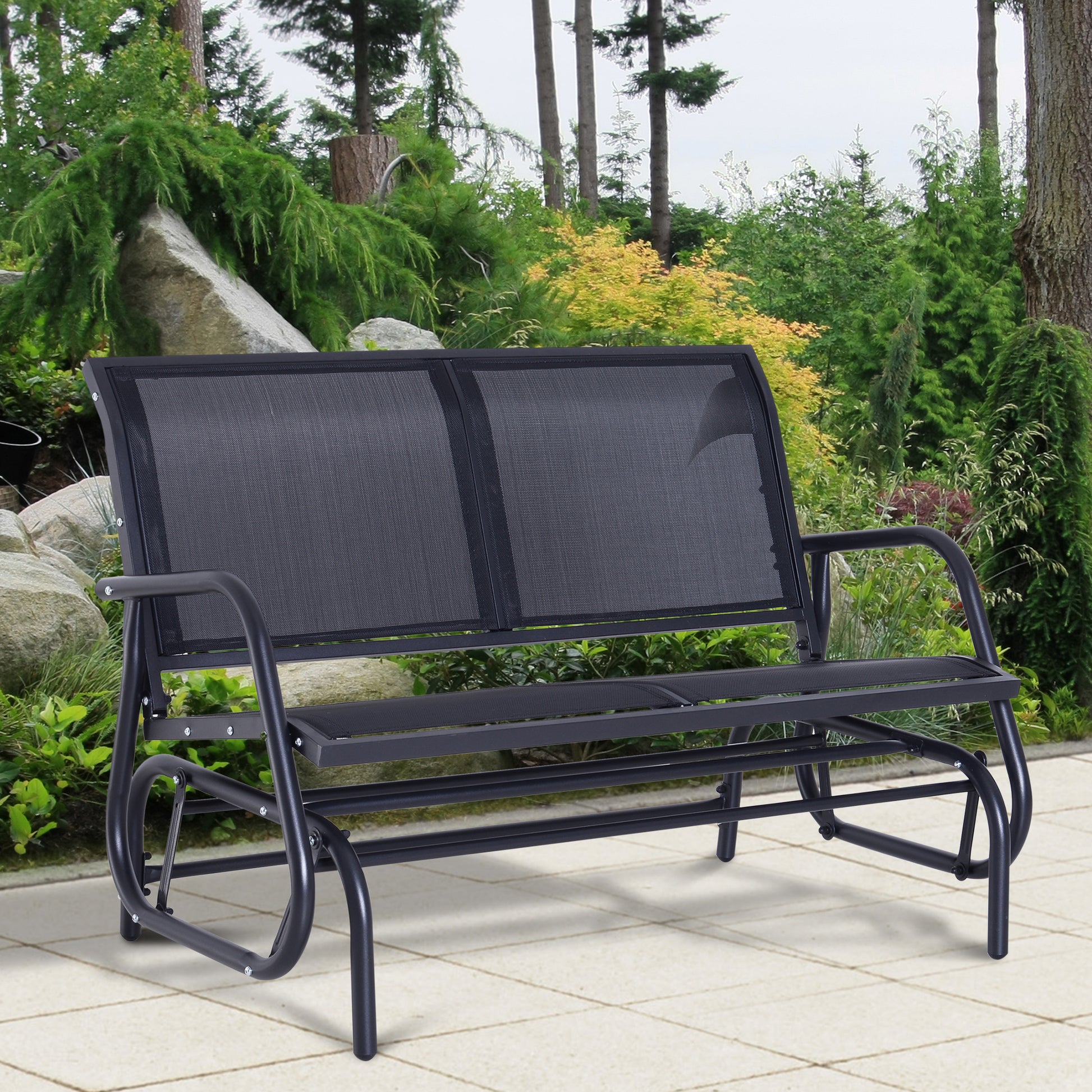 Outsunny 2-Person Outdoor Glider Bench Patio Double Swing Gliding Chair Loveseat w/Power Coated Steel Frame for Backyard Garden Porch, Black - OutdoorBox