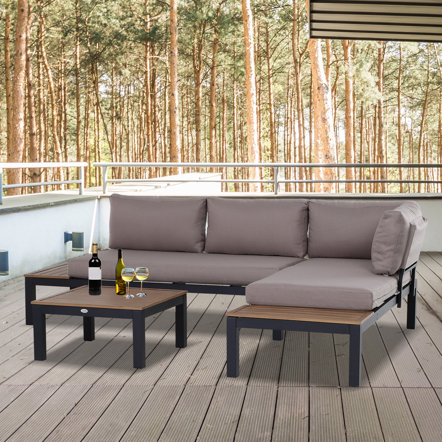 Outsunny 3-Piece Aluminium Frame Outdoor Garden Furniture Set Mixed Grey