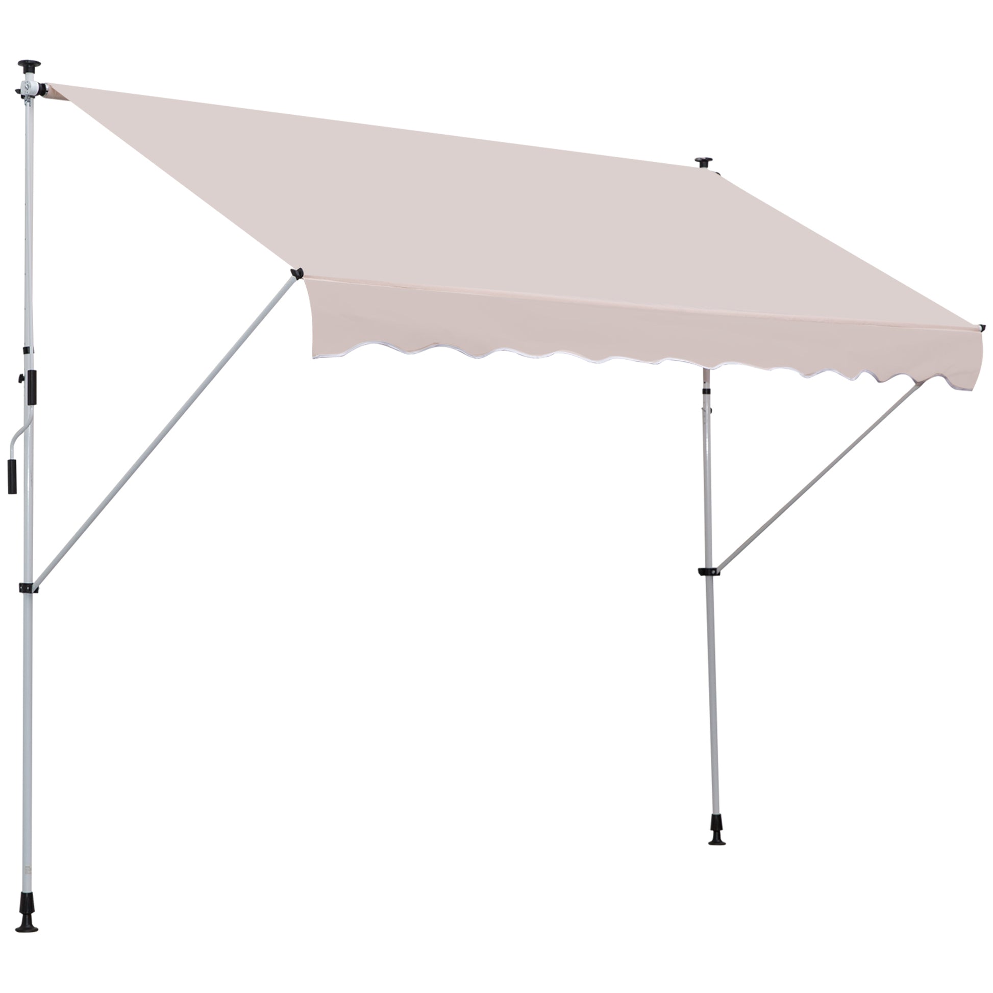 Outsunny 3x1.5m Garden Patio Manual Awning Canopy Sun Shade Shelter Retractable Adjustable Aluminium Frame Beige - OutdoorBox