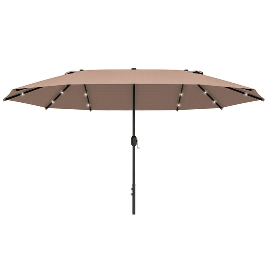 Outsunny Garden Parasol 4.4m Double-Sided Sun Umbrella Patio Sun Shade Outdoor with LED Solar Light , Khaki