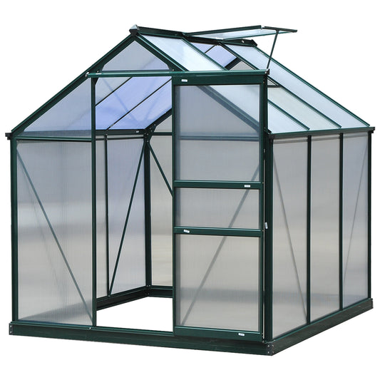 Outsunny Large Walk-In Greenhouse Polycarbonate Garden Greenhouse Plants Grow Galvanized Base Aluminium Frame w/ Slide Door, 6 x 6 ft - OutdoorBox