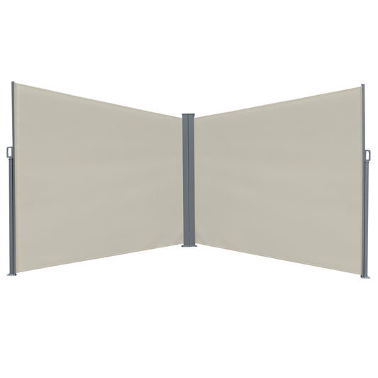 Outsunny Patio Retractable Double Side Awning, Folding Privacy Screen Fence, Privacy Wall Corner Sun Shade Wind Screen Room Divider-Cream White - OutdoorBox