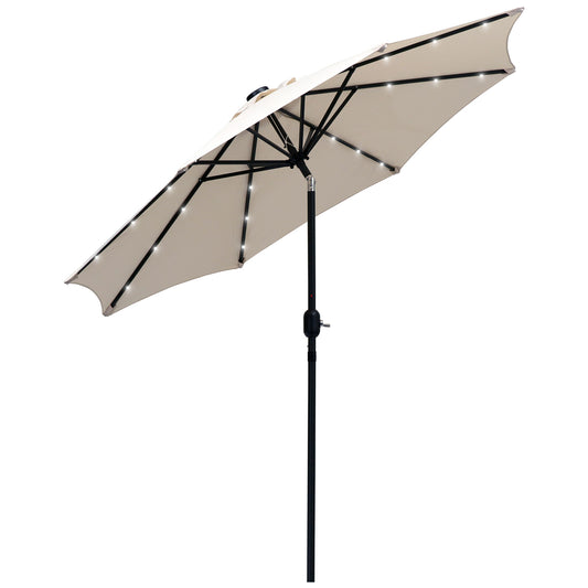 Outsunny 24 LED Solar Powered Parasol Umbrella-Creamy White