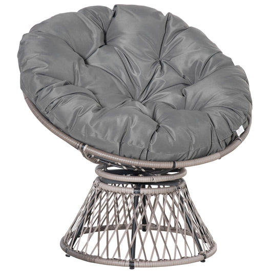 Outsunny 360� Swivel Rattan Papasan Moon Bowl Chair Round Lounge Garden Wicker Basket Seat with Padded Cushion Oversized for Outdoor Indoor, Grey