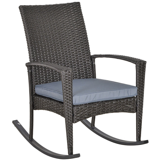 Outsunny PE Rattan Outdoor Garden Rocking Chair w/ Cushion Grey - OutdoorBox