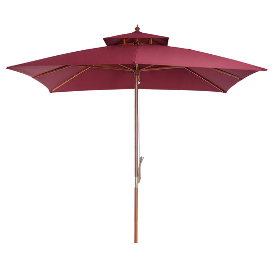 Outsunny 3m Patio Umbrella Bamboo Umbrella Parasol-Wine Red - OutdoorBox