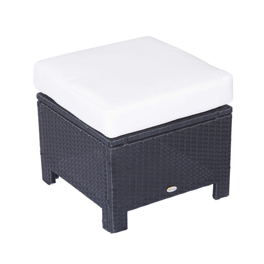 Outsunny Rattan Footstool Wicker Ottoman with Padded Seat Cushion Outdoor Patio Furniture for Backyard Garden Poolside Living Room 50 x 50 x 35 cm - OutdoorBox