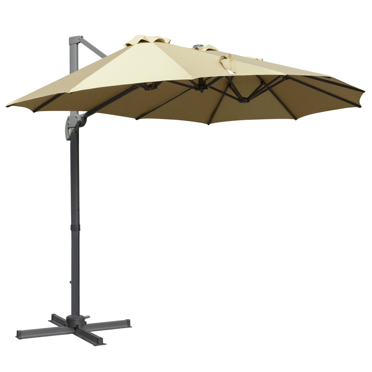 Outsunny 4.5m Double-Sided Rectangular Patio Parasol, Large Garden Umbrella with Crank Handle, 360� Cross Base for Bench, Outdoor, Khaki