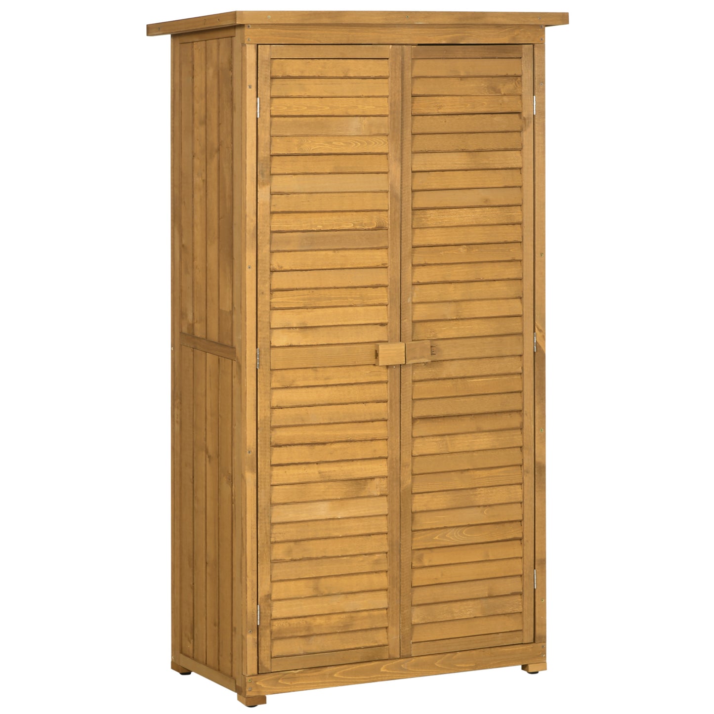 Outsunny Wooden Garden Storage Shed, Compact Utility Sentry Unit, 3-Tier Shelves Tool Cabinet Organizer with Asphalt Roof and Shutter Design - OutdoorBox