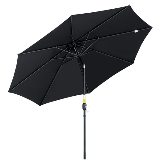 Outsunny 3(m) Tilting Parasol Garden Umbrellas, Outdoor Sun Shade with 8 Ribs, Tilt and Crank Handle for Balcony, Bench, Garden, Black - OutdoorBox