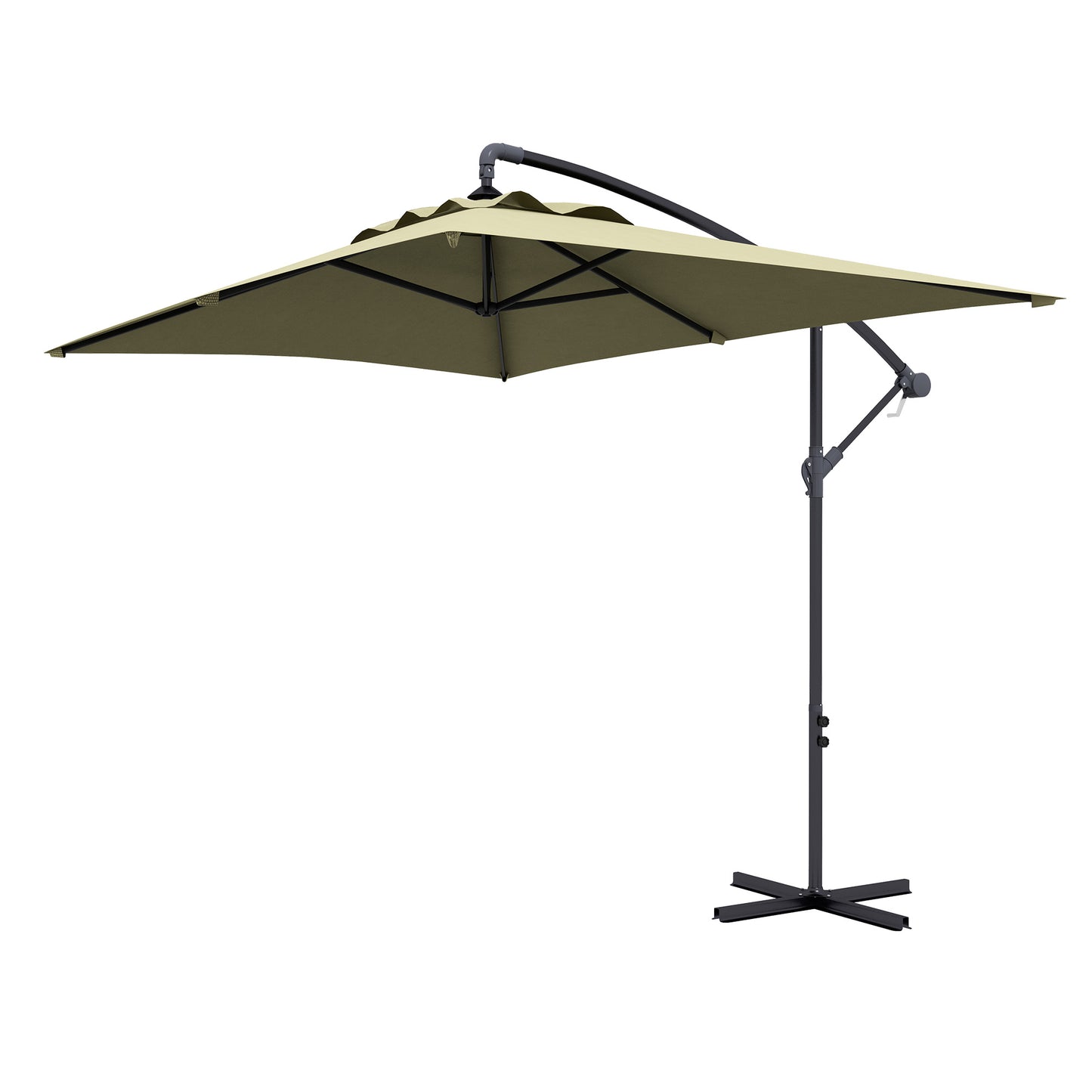 Outsunny 3x2m Cantilever Parasol with Cross Base, Banana Parasol with Crank Handle and 6 Ribs, Rectangular Hanging Patio Umbrella for Outdoor Pool, Garden, Balcony, Beige