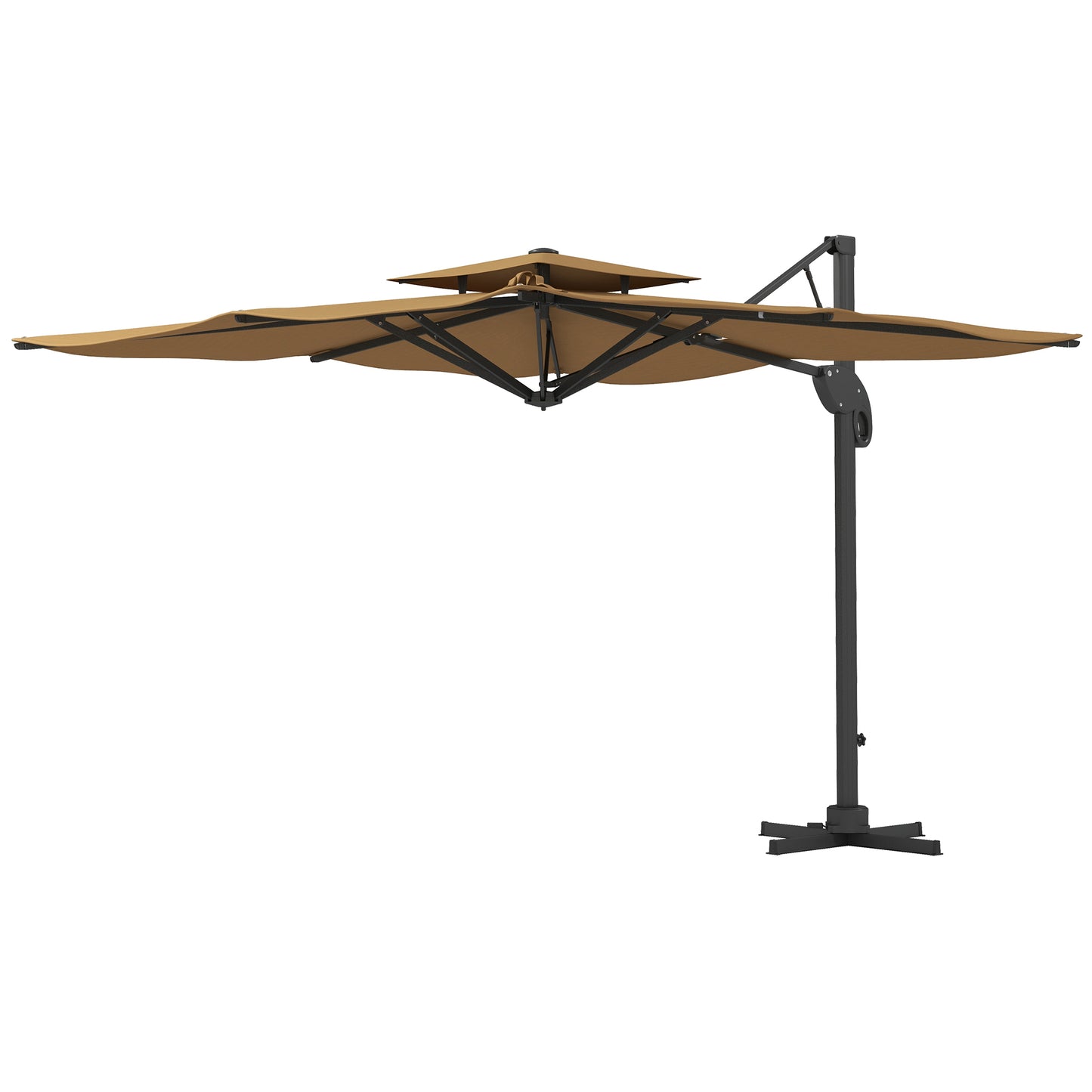 Outsunny Garden Parasol, 3(m) Cantilever Parasol with Hydraulic Mechanism, Dual Vented Top, 8 Ribs, Cross Base, Khaki