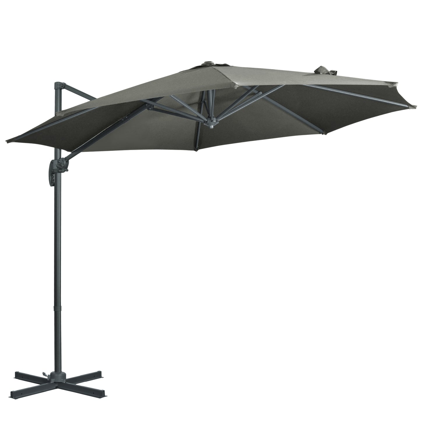 Outsunny 3 x 3(m) Cantilever Parasol with Cross Base, Garden Umbrella with 360� Rotation, Crank Handle and Tilt for Outdoor, Patio, Grey