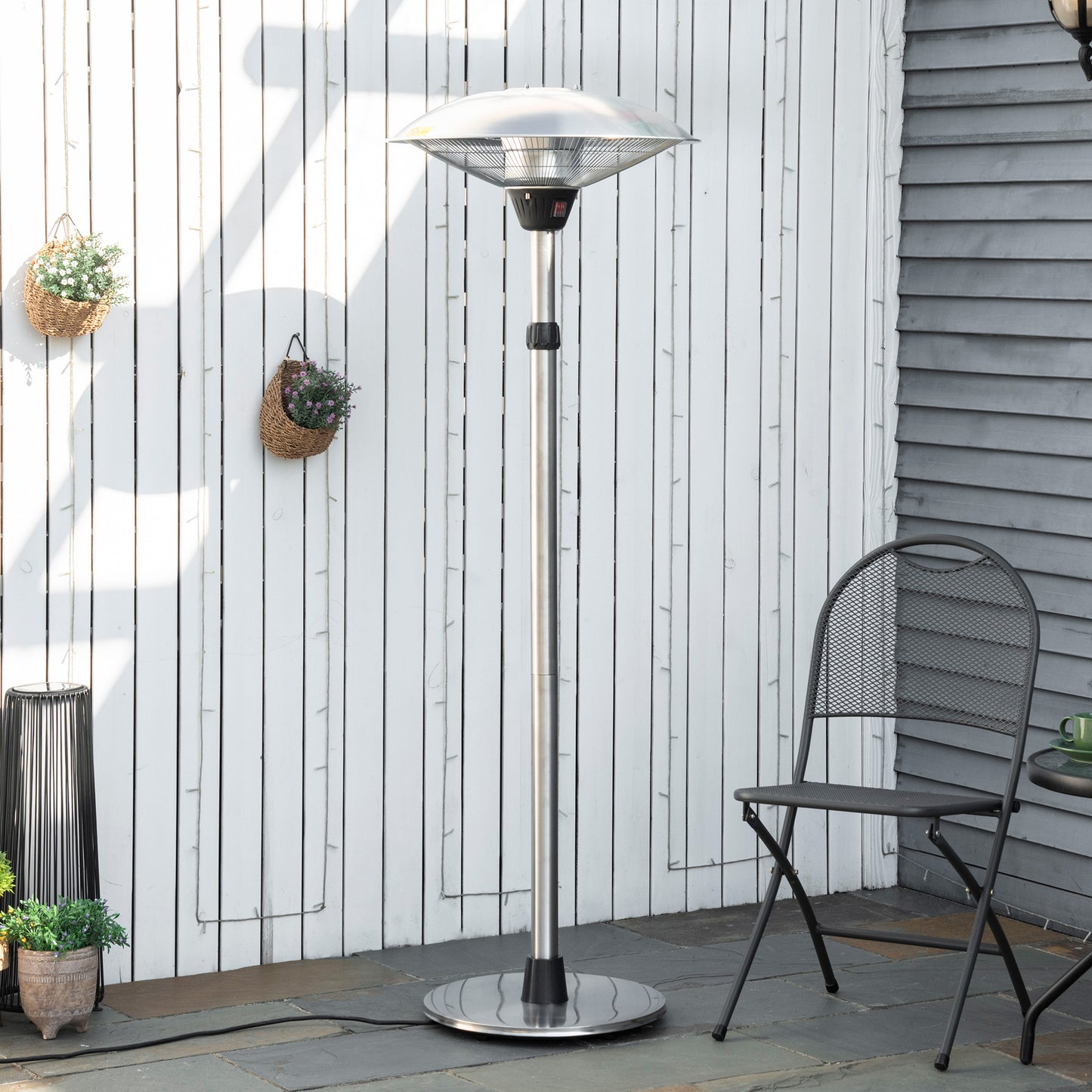 Outsunny 3KW Electric Patio Heater with 3 Heat Settings Freestanding Infrared Outdoor with Adjustable Height 5M Extra Long Power Lead Aluminium Alloy - OutdoorBox