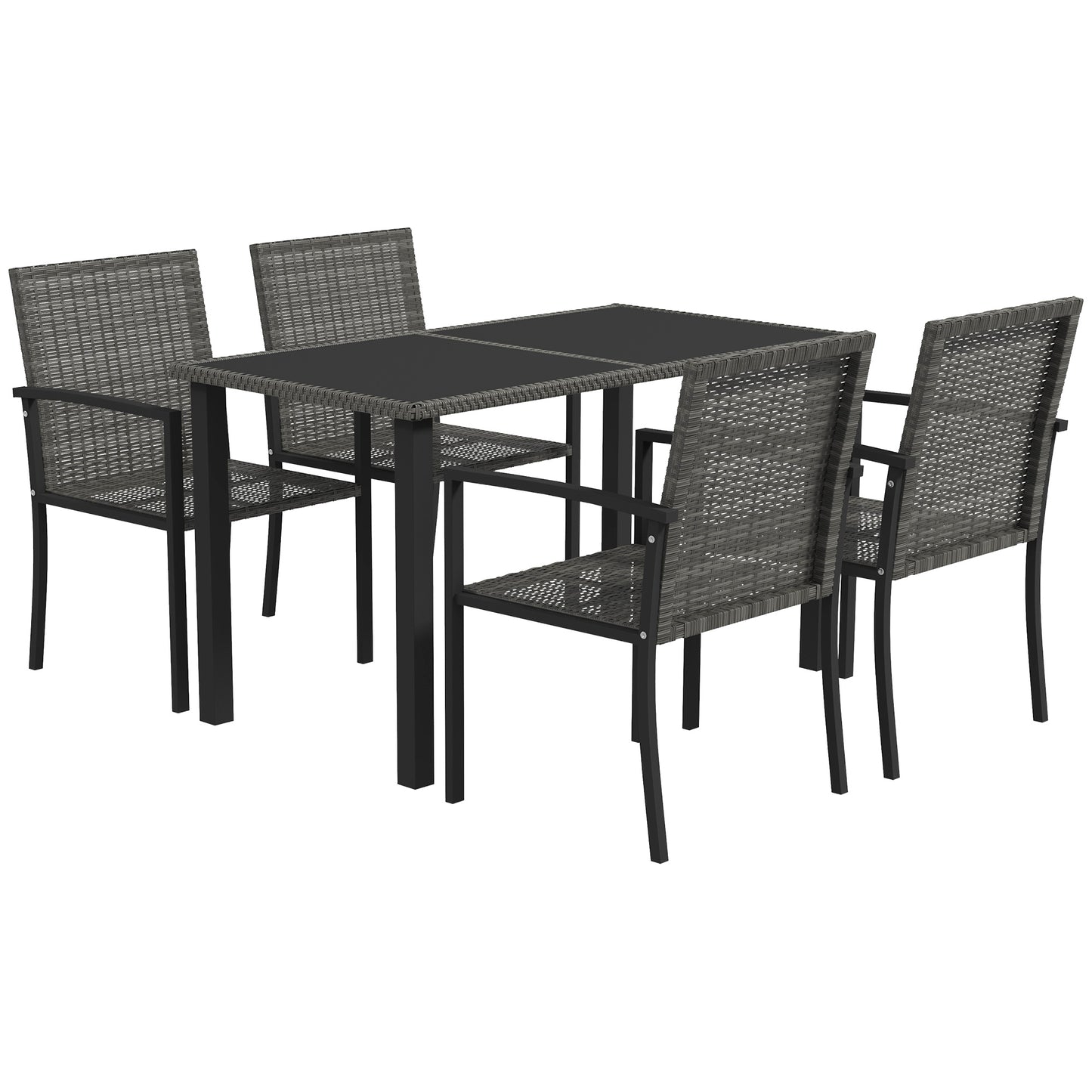 Outsunny Outdoor Dining Set 5 Pieces Patio Conservatory with Tempered Glass Tabletop,4 Dining Chairs - Grey