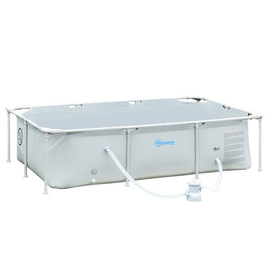 Outsunny Steel Frame Pool with Filter Pump and Filter Cartridge Rust Resistant Above Ground Pool with Reinforced Sidewalls, 252 x 152 x 65cm, Grey