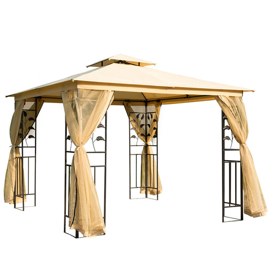 Outsunny 3x3 m Double Top Gazebo-Beige - OutdoorBox