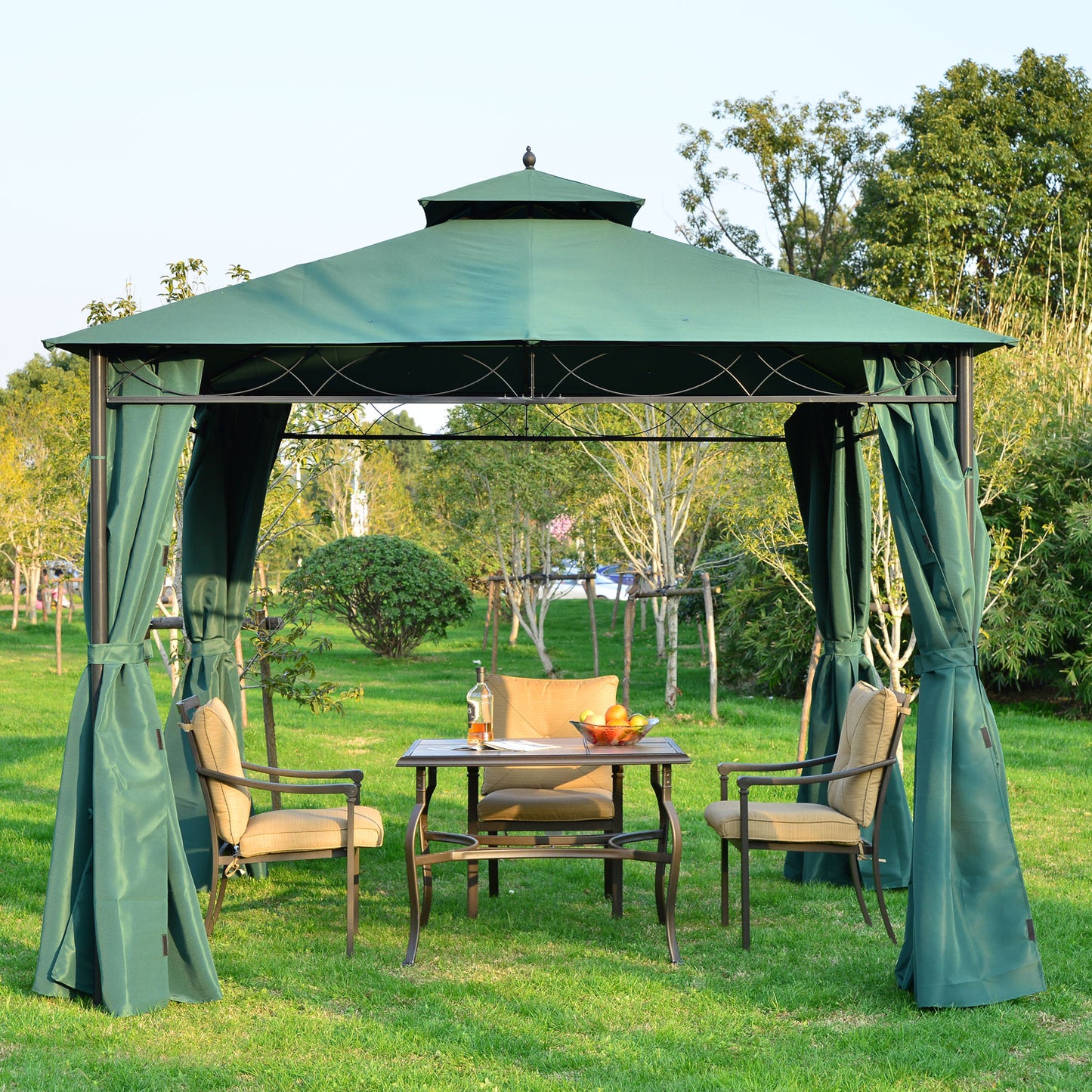 Outsunny 3(m) x 3(m) Metal Garden Gazebo Marquee Party Tent Patio Canopy Pavilion + Sidewalls - Green - OutdoorBox