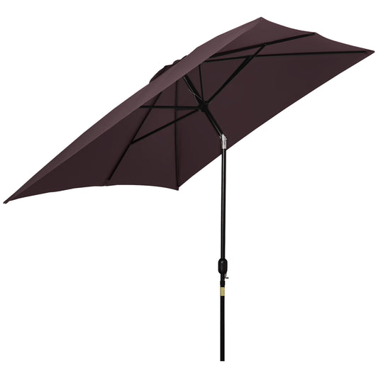 Outsunny Patio Umbrella Parasol Rectangular Garden Canopy Outdoor Sun Shade Shelter W/ Tilt Crank-Brown