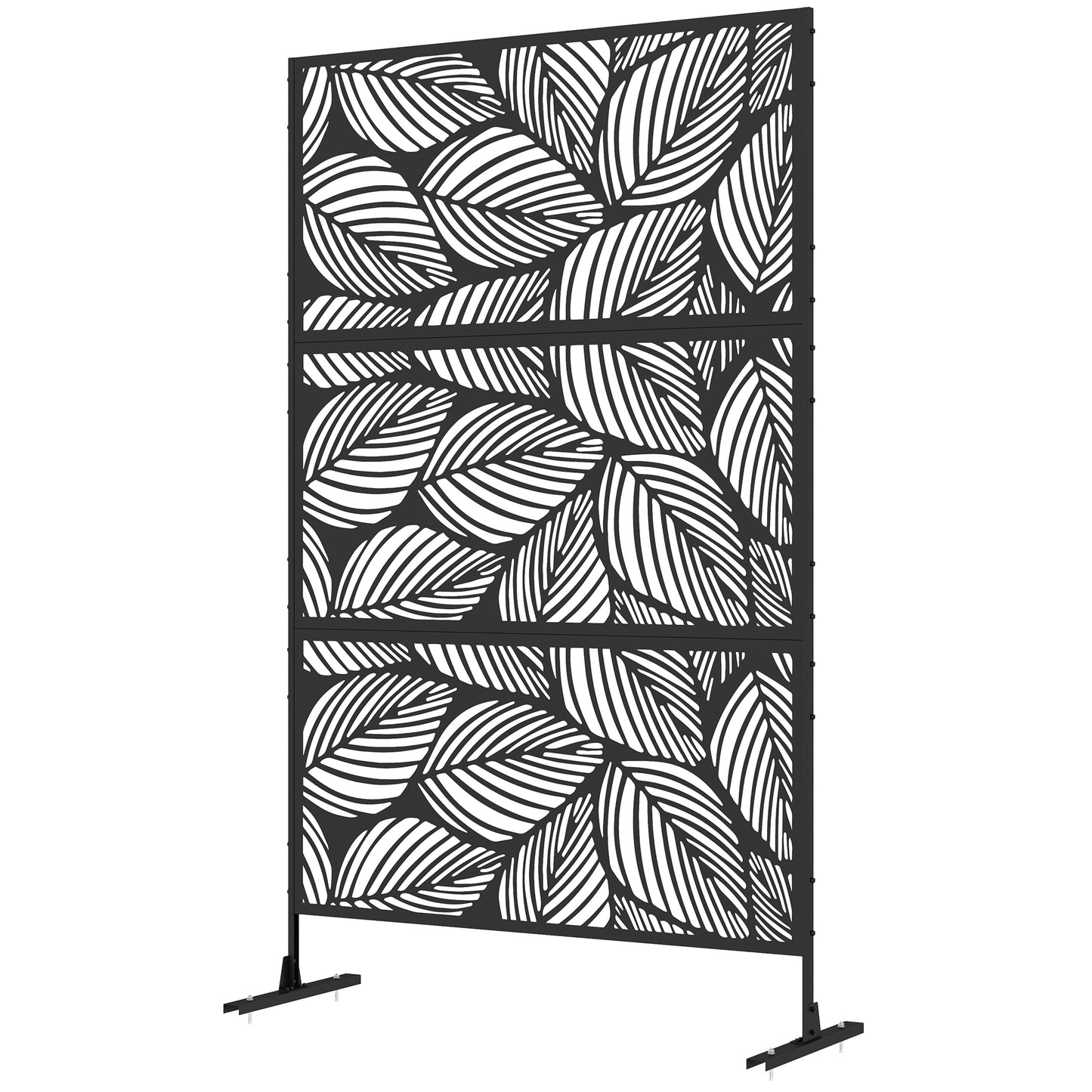 Outsunny Metal Decorative Privacy Screen Outdoor Divider, Black Leaf - OutdoorBox