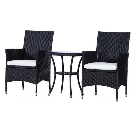 Outsunny Garden Outdoor Rattan Furniture Bistro Set 3 PCs Patio Weave Companion Chair Table Set Conservatory (Black) - OutdoorBox