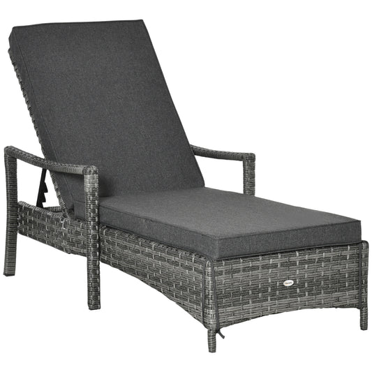 Outsunny Rattan Sun Lounger Garden Lounger Rattan Wicker w/ 4-Level Adjustable Headrest, 52.5H x 192L x 62.5W