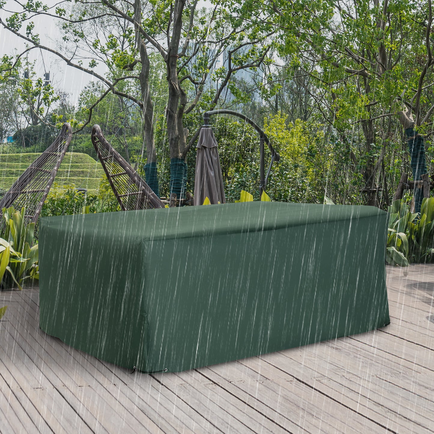 Outsunny UV Rain Protective Rattan Furniture Cover Outdoor Garden Rectangular Furniture Cover Table Chair Sofa Shelter Waterproof 222x155x67cm, Green