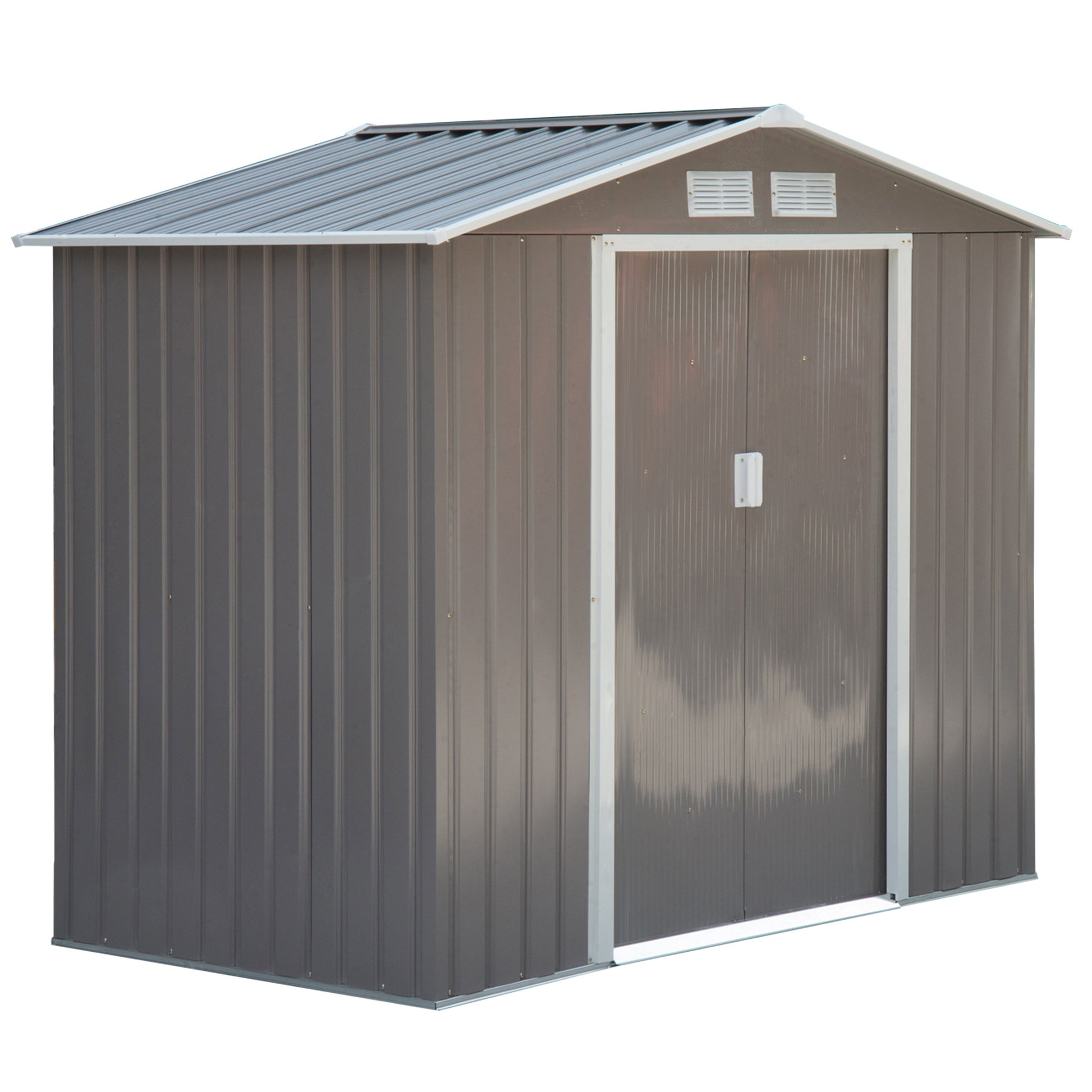 Outsunny 7ft x 4ft Lockable Garden Metal Storage Shed Storage Roofed Tool Metal Shed w/ Air Vents Steel Grey - OutdoorBox