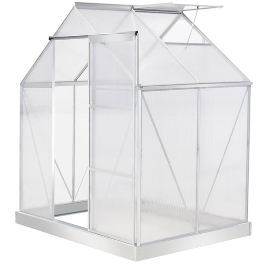 Outsunny Walk-In Greenhouse Polycarbonate Panels Aluminium Frame w/ Sliding Door Adjustable Window Inner Area Plant Flower Grow, 6 x 4 ft