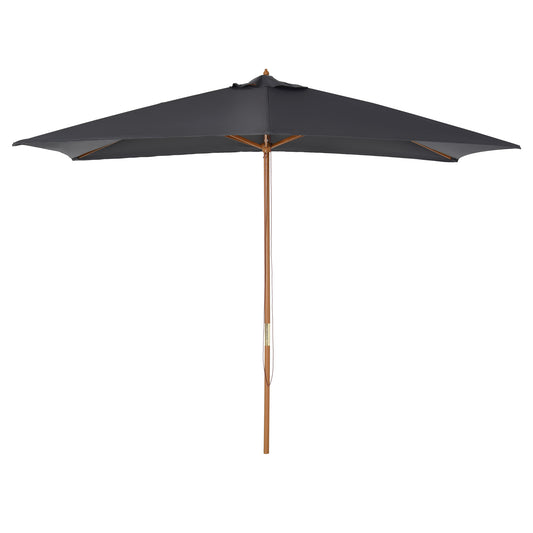 Outsunny Wooden Garden Parasol Umbrella Outdoor Sun Shade Canopy, Dark Grey,2 x 3m