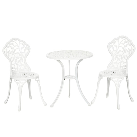 Outsunny 3 Pcs Aluminium Bistro Set Garden Furniture Dining Table Chairs Antique Outdoor Seat Patio Seater White