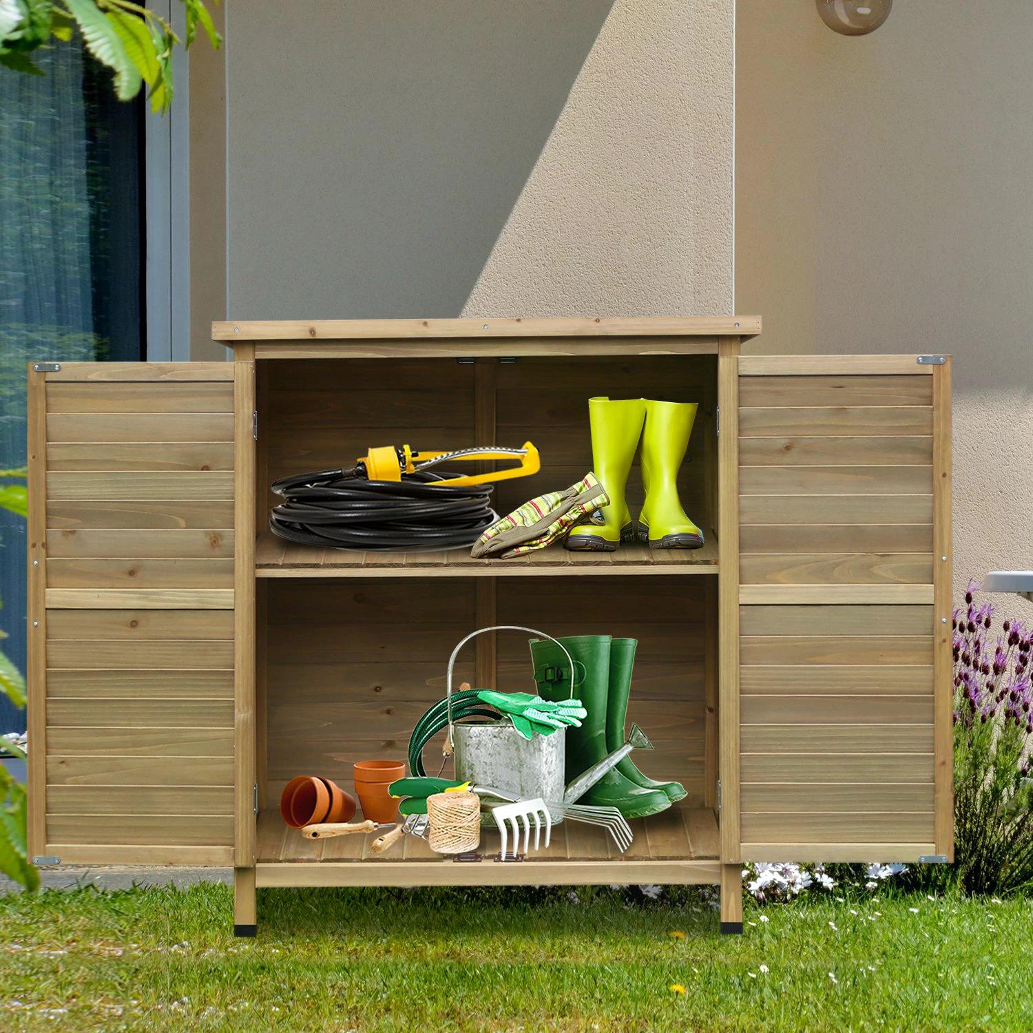 Outsunny Garden Storage Unit Solid Fir Wood Garage Organisation Sturdy Cabinet Outdoor - OutdoorBox