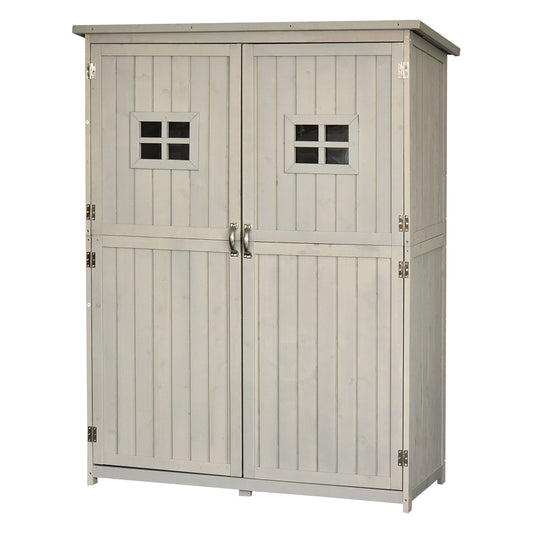 Outsunny Wooden Garden Shed Tool Storage Outsunny Wooden Garden Shed w/ Two Windows, Tool Storage Cabinet, 127.5L x 50W x 164H cm, Grey - OutdoorBox