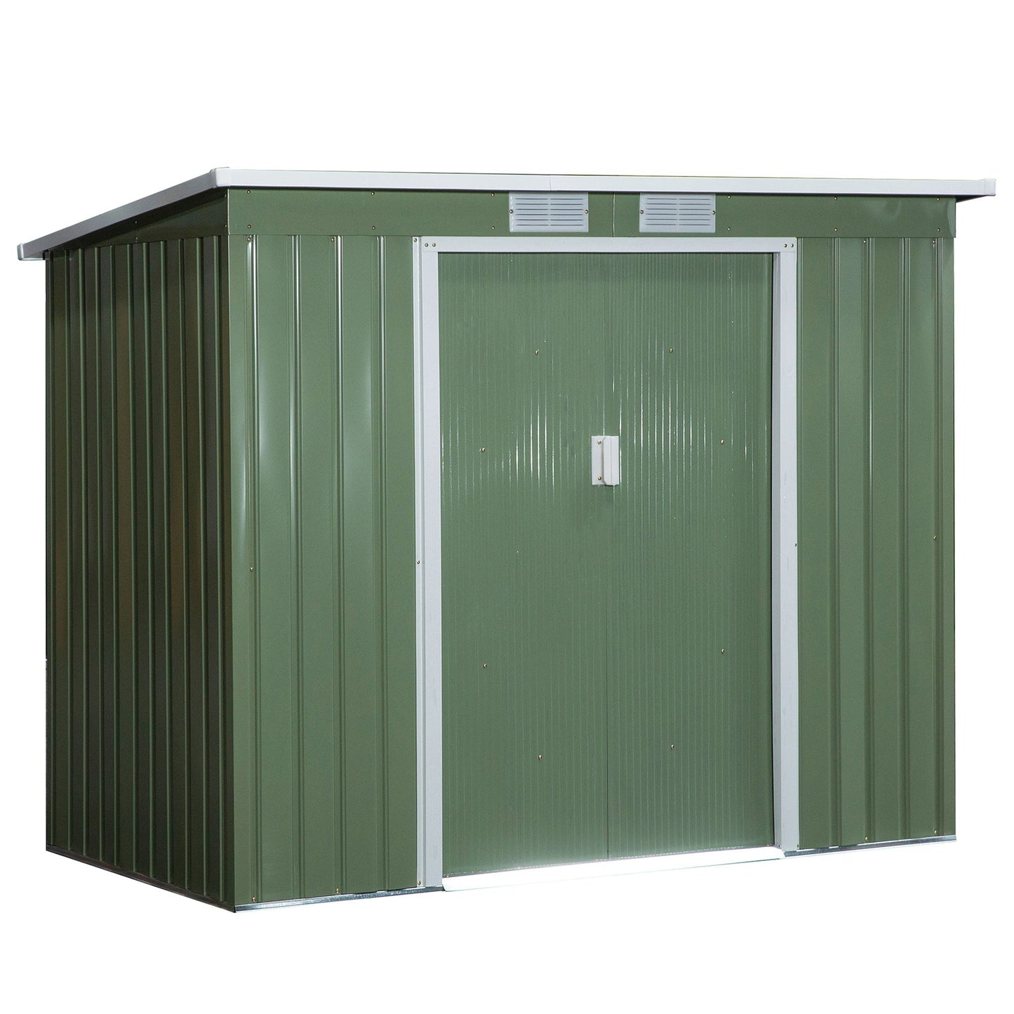 Outsunny Pend Garden Storage Shed w/ Foundation Double Door Ventilation Window Sloped Roof Outdoor Equipment Tool Storage 213 x 130 x 173 cm