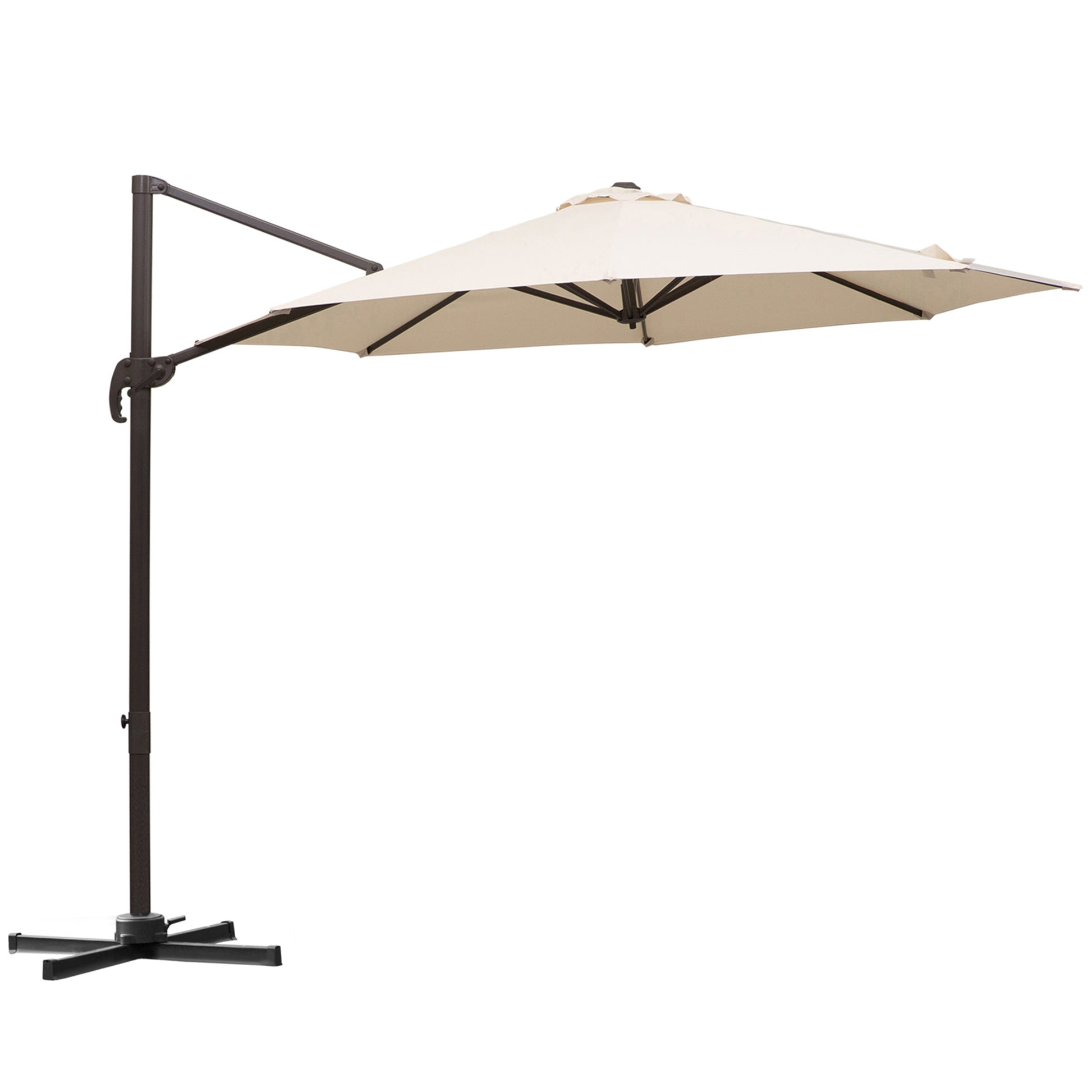 Outsunny 3M Banana Parasol Hanging Cantilever Umbrella W/ Cross Base Hand Crank Aluminium Frame 360�Rotation Hand Crank-Beige - OutdoorBox