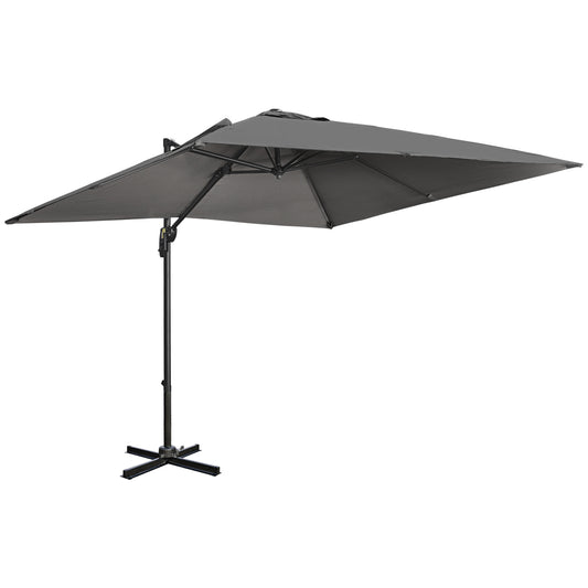 Outsunny 2.7 x 2.7 m Cantilever Parasol, Square Overhanging Umbrella with Cross Base, Crank Handle, Tilt, 360� Rotation and Aluminium Frame, Dark Grey