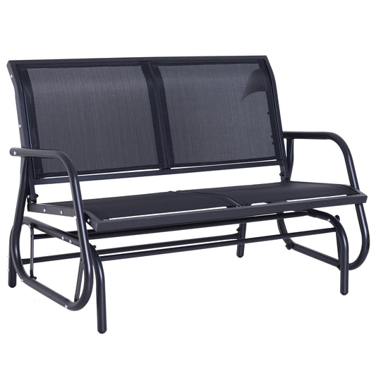 Outsunny 2-Person Outdoor Glider Bench Patio Double Swing Gliding Chair Loveseat w/Power Coated Steel Frame for Backyard Garden Porch, Black - OutdoorBox