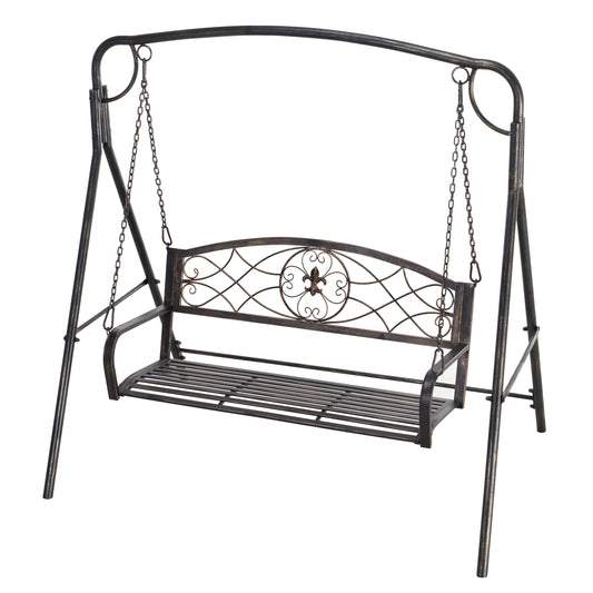 Outsunny Garden 2-Seater Metal Swing Chair Bench Modern Style Outdoor Sling Seat, Black