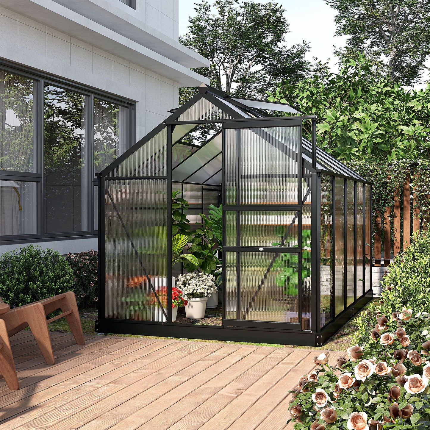 Outsunny Clear Polycarbonate Greenhouse Large Walk-In Green House Garden Plants Grow Galvanized Base Aluminium Frame with Slide Door, 6 x 10ft - OutdoorBox