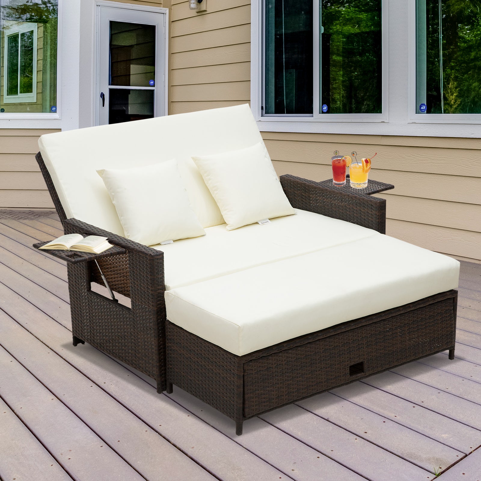Outsunny 2 Seater Assembled Garden Patio Outdoor Rattan Furniture Sofa Sun Lounger Daybed with Fire Retardant Sponge - Brown - OutdoorBox