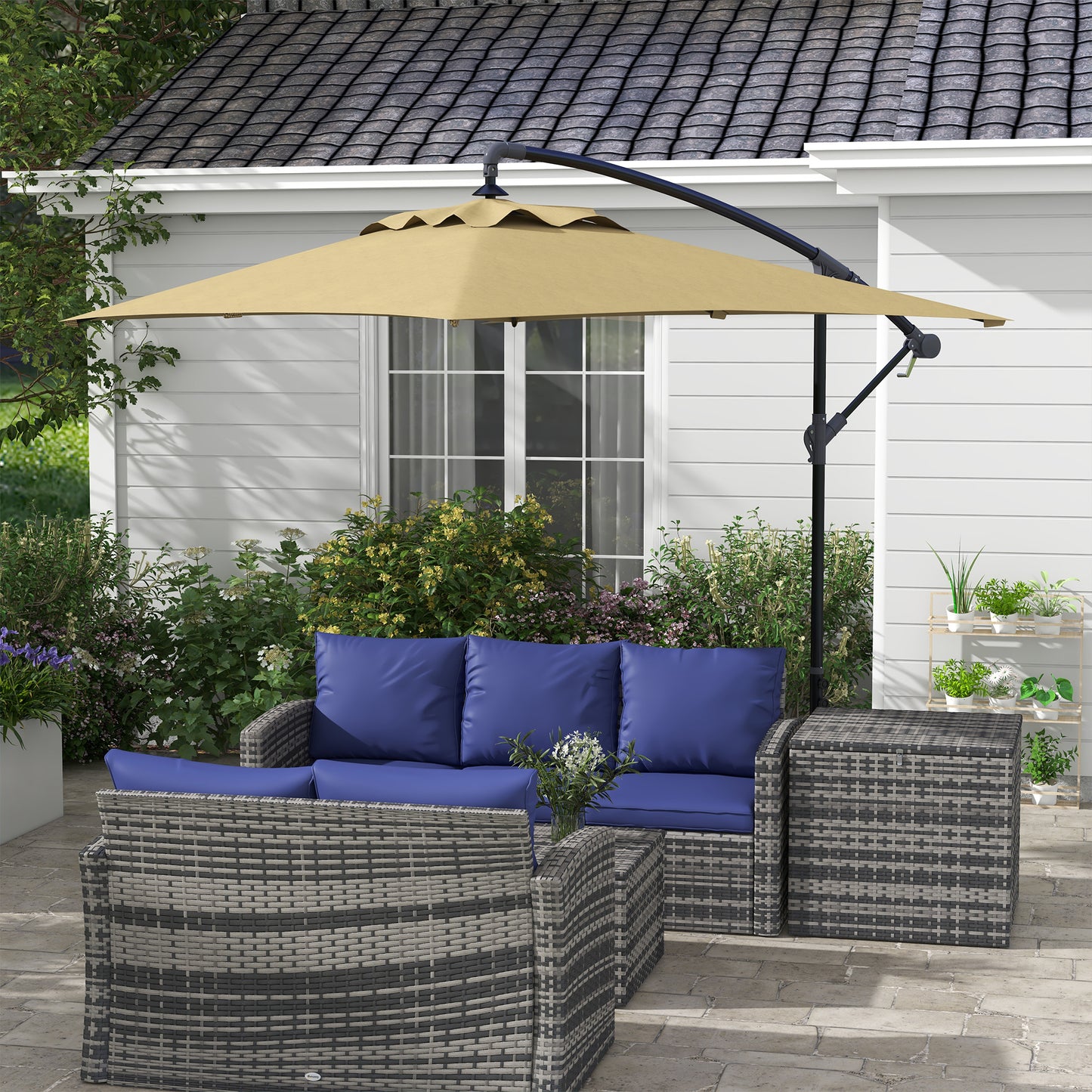 Outsunny 3x2m Cantilever Parasol with Cross Base, Banana Parasol with Crank Handle and 6 Ribs, Rectangular Hanging Patio Umbrella for Outdoor Pool, Garden, Balcony, Brown