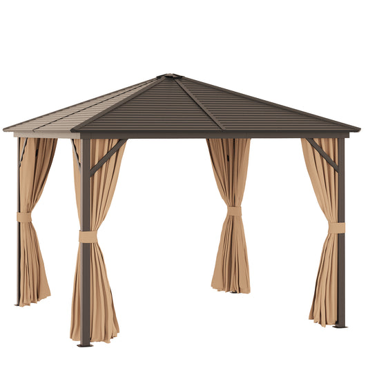 Outsunny Steel Hardtop Gazebo Patio Tent Outdoor Sun Shelter Aluminum w/ Curtain